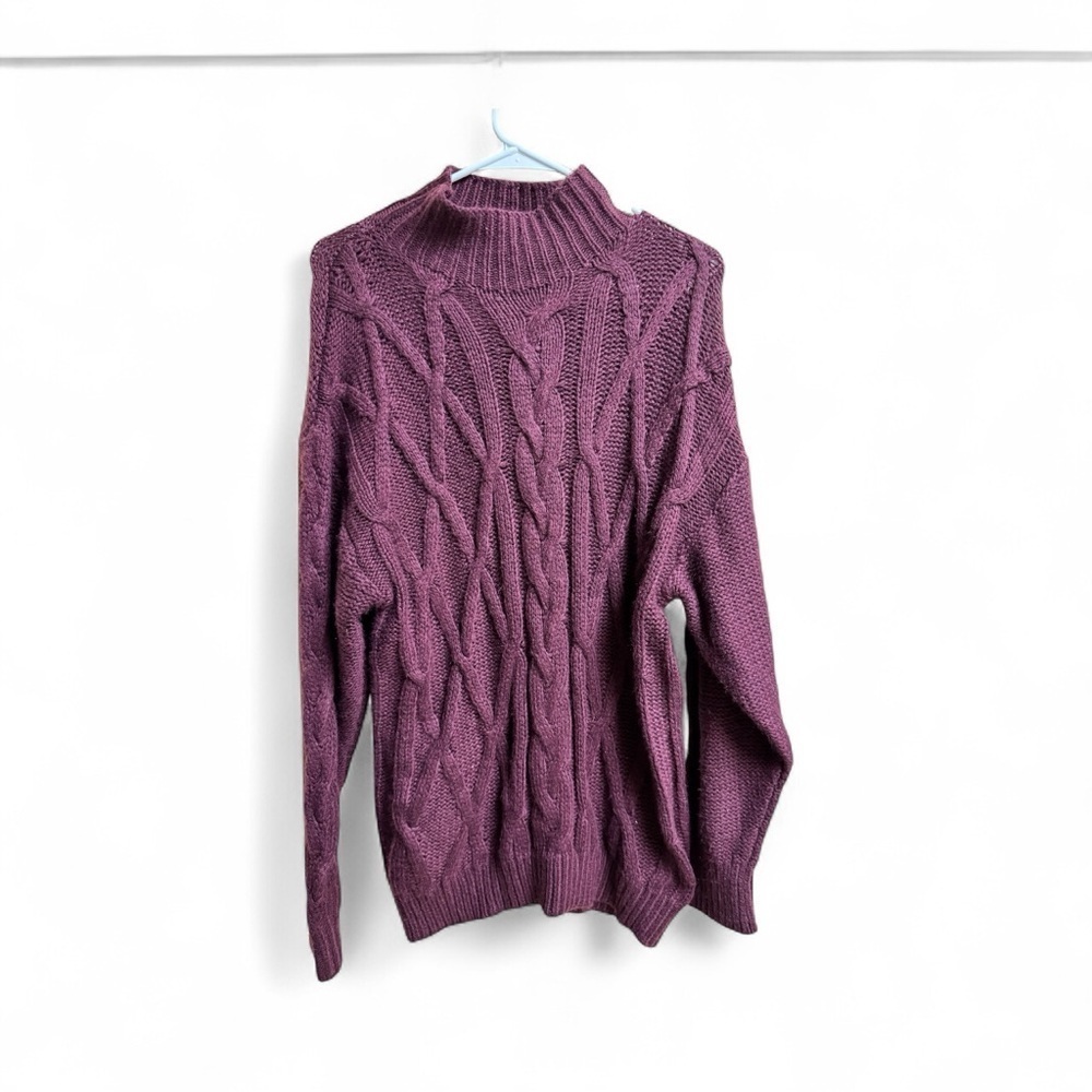 Express Women’s Maroon Cable Knit Mock Neck Sweater Wool Blend Size M